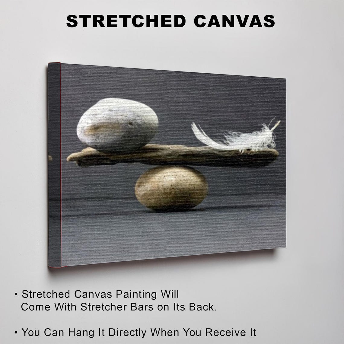 Balanced Stone And White Feather On Driftwood Zen Minimal Poster - Image 3