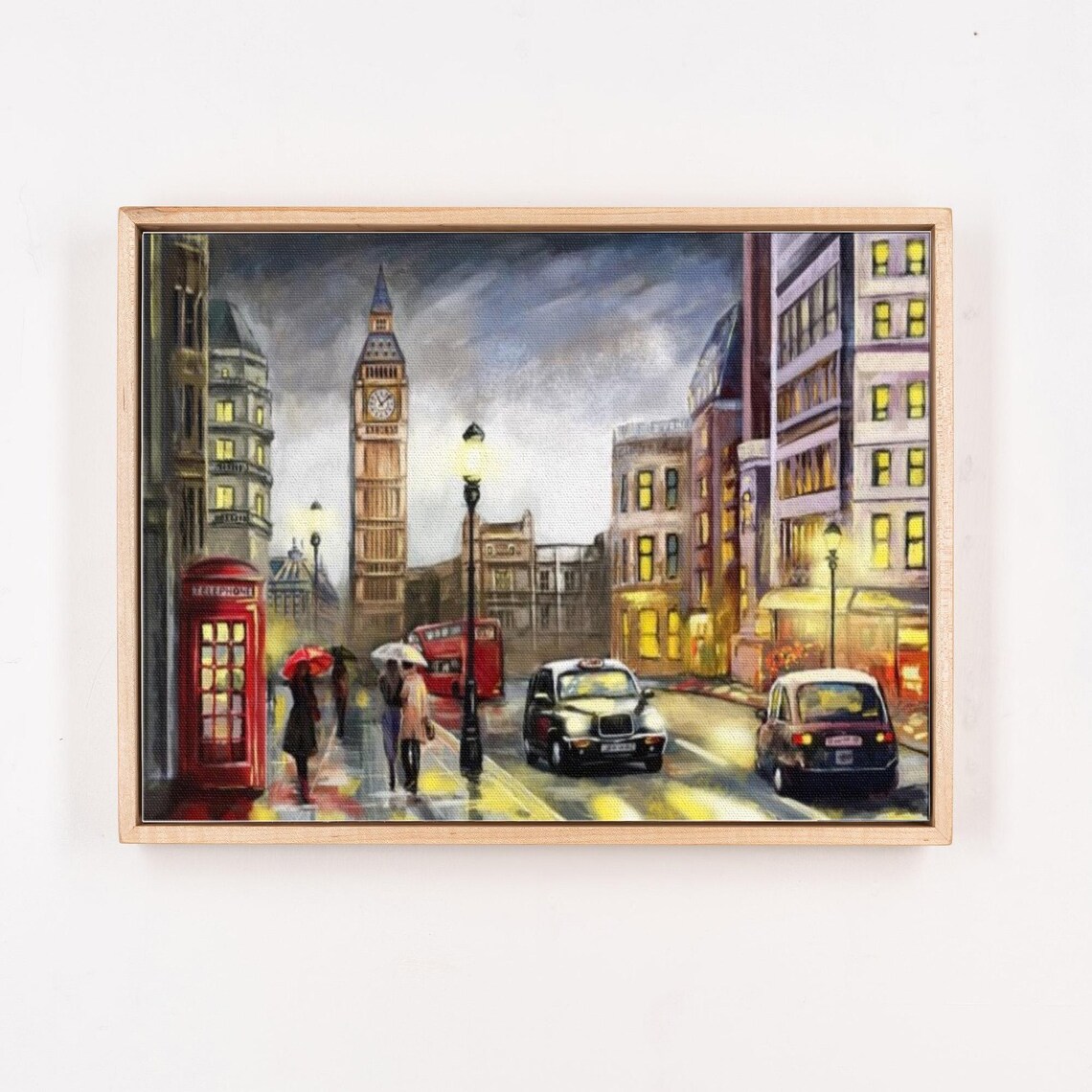 Nighttime London Street with Big Ben Red Bus and Phone Booth Poster - Image 4