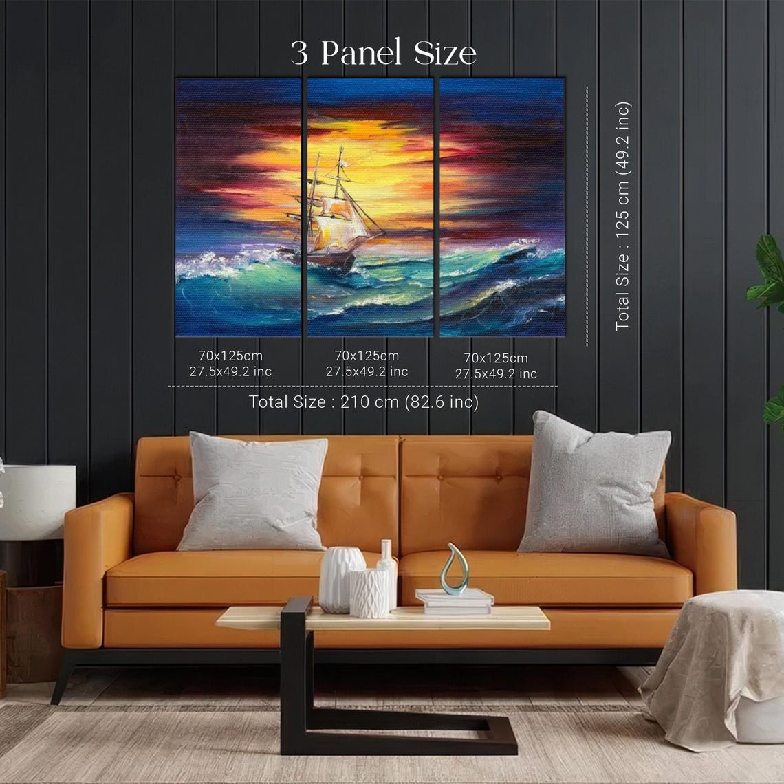 Old Sailing Ship Battling Stormy Ocean Waves at Sunset Poster - Image 2