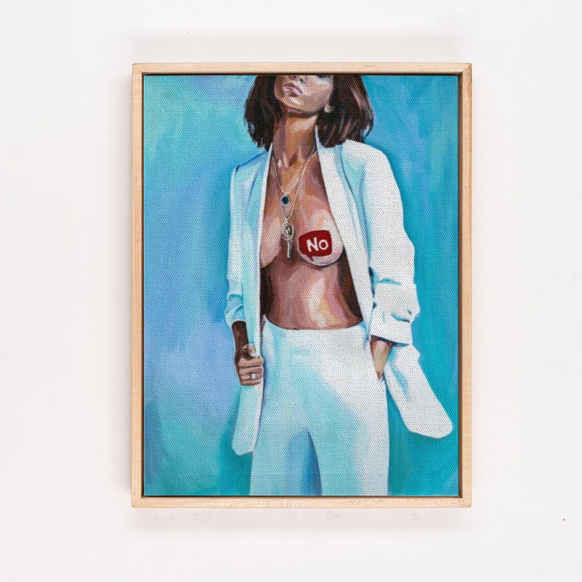 Woman In White Blazer With No Text Oil Painting Style Poster - Image 4