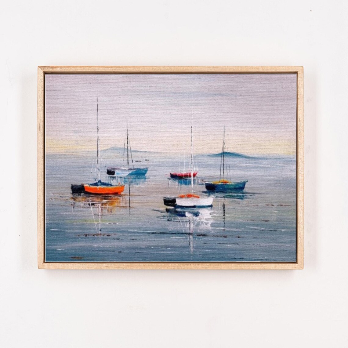 Sailboats Anchored On A Misty Calm Sea Oil Painting Art Poster - Image 4