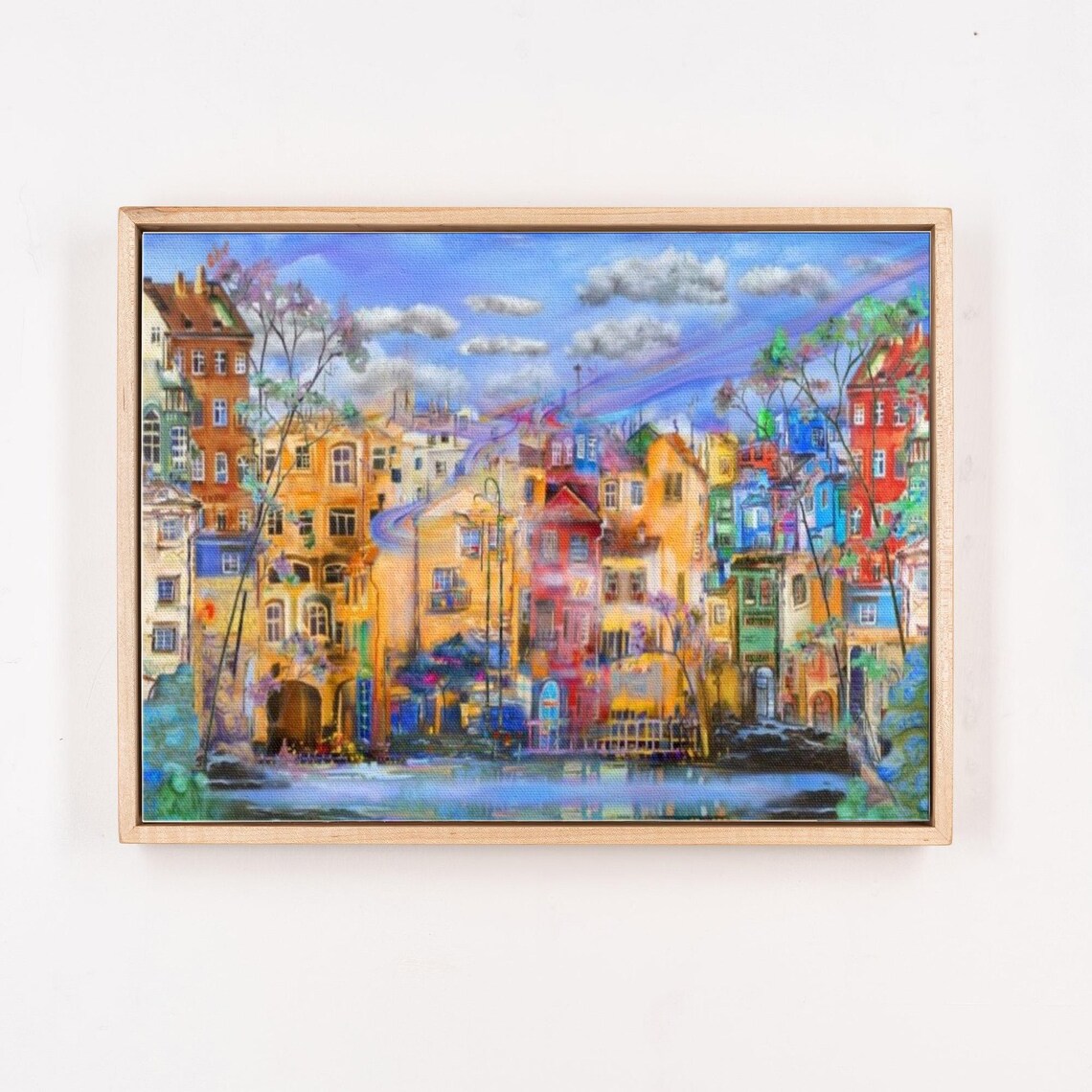 Colorful Old European Town Cityscape Oil Painting Street Poster - Image 4