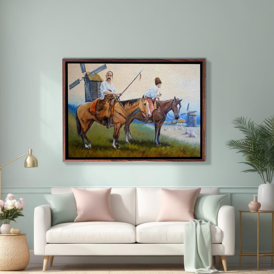 Cossack Horsemen With Lance Riding Past Windmills Steppe Poster