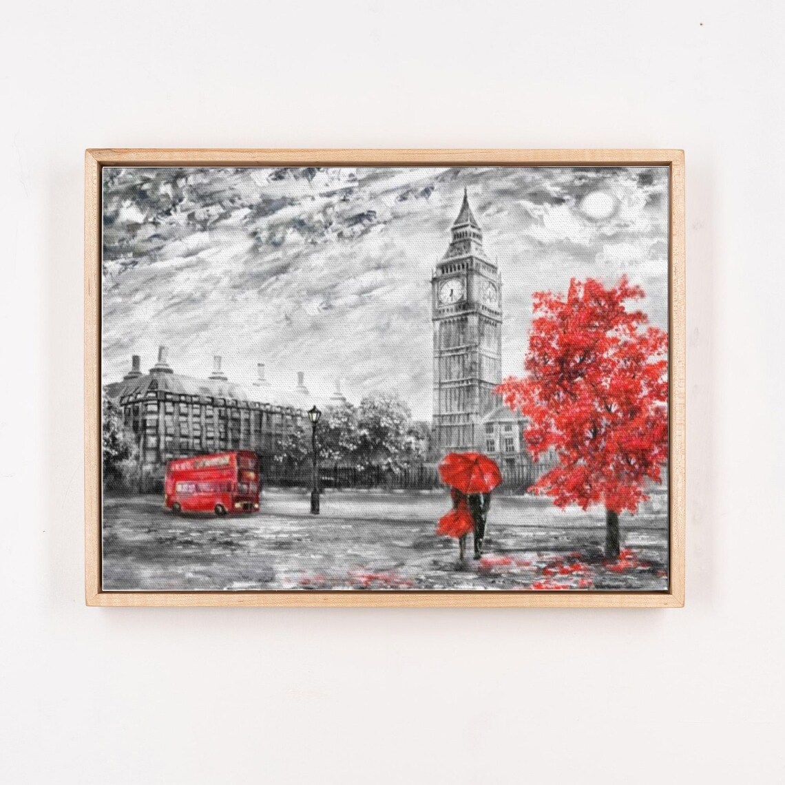 London Big Ben Red Bus Selective Color Cityscape Oil Art Poster - Image 4