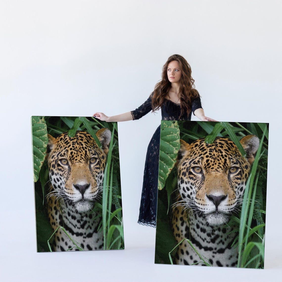 Leopard Peeking Through Lush Green Jungle Leaves Portrait Poster - Image 5