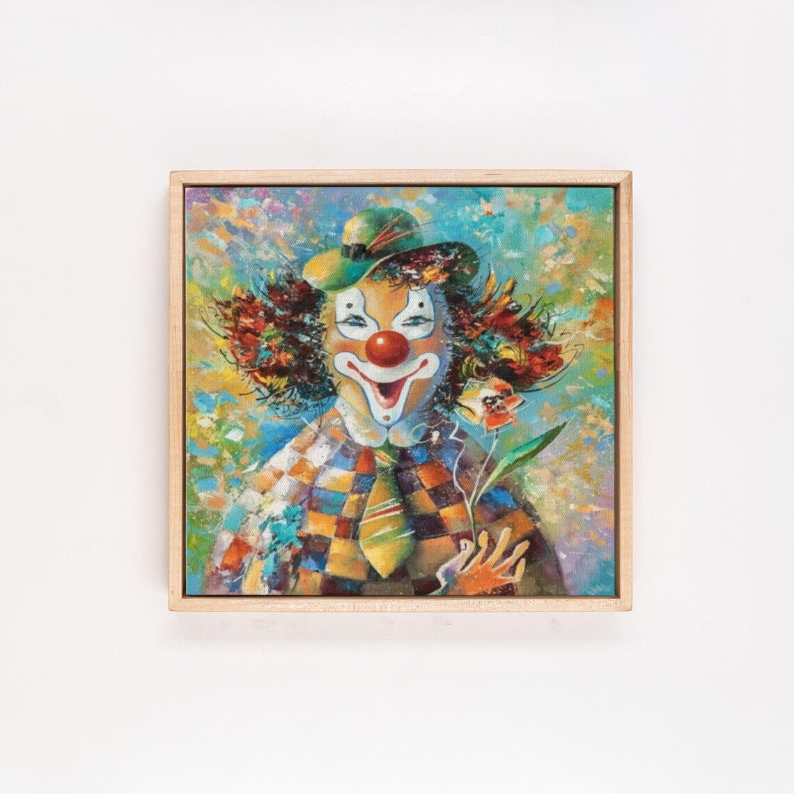 Cheerful Flowery Clown Oil Painting With Red Nose Portrait Poster - Image 4