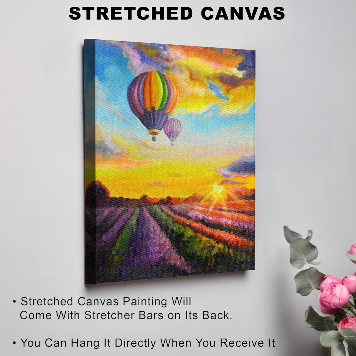 Hot Air Balloon Over Lavender Field At Golden Sunset Painting Poster - Image 3