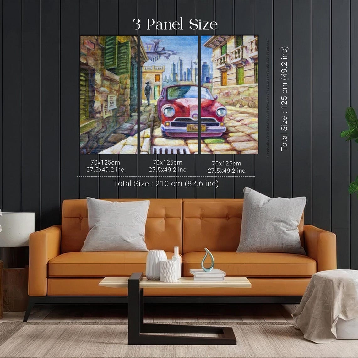 Vintage Red Classic Car Parked on an Old Cobblestone Street Poster - Image 2