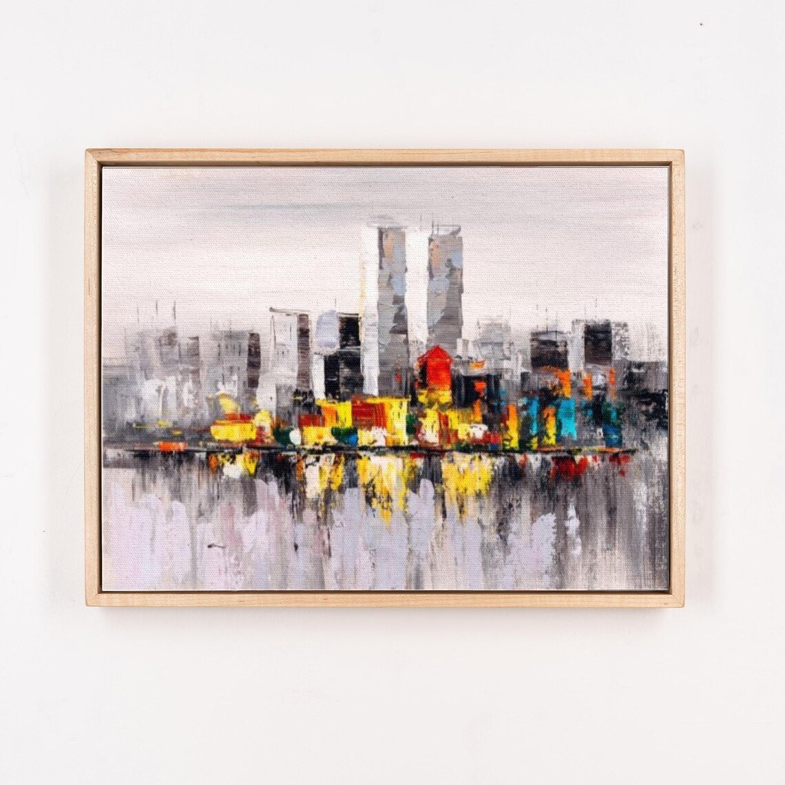 Abstract Colorful City Skyline With Water Reflection Painting Poster - Image 4