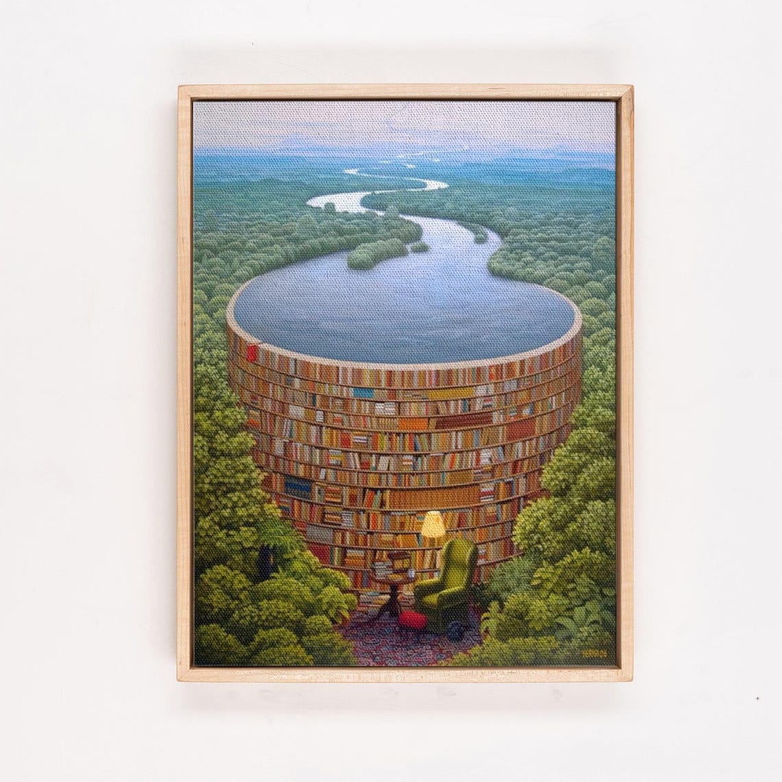 Surreal Forest Library Cup With Winding River Painting Poster - Image 4