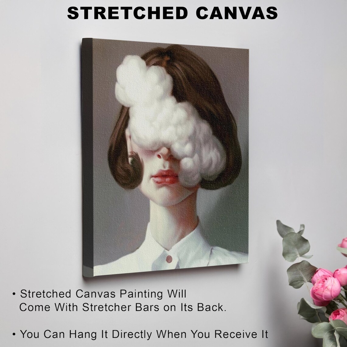 Surreal Woman Portrait With White Cloud Over Her Eyes Poster - Image 3