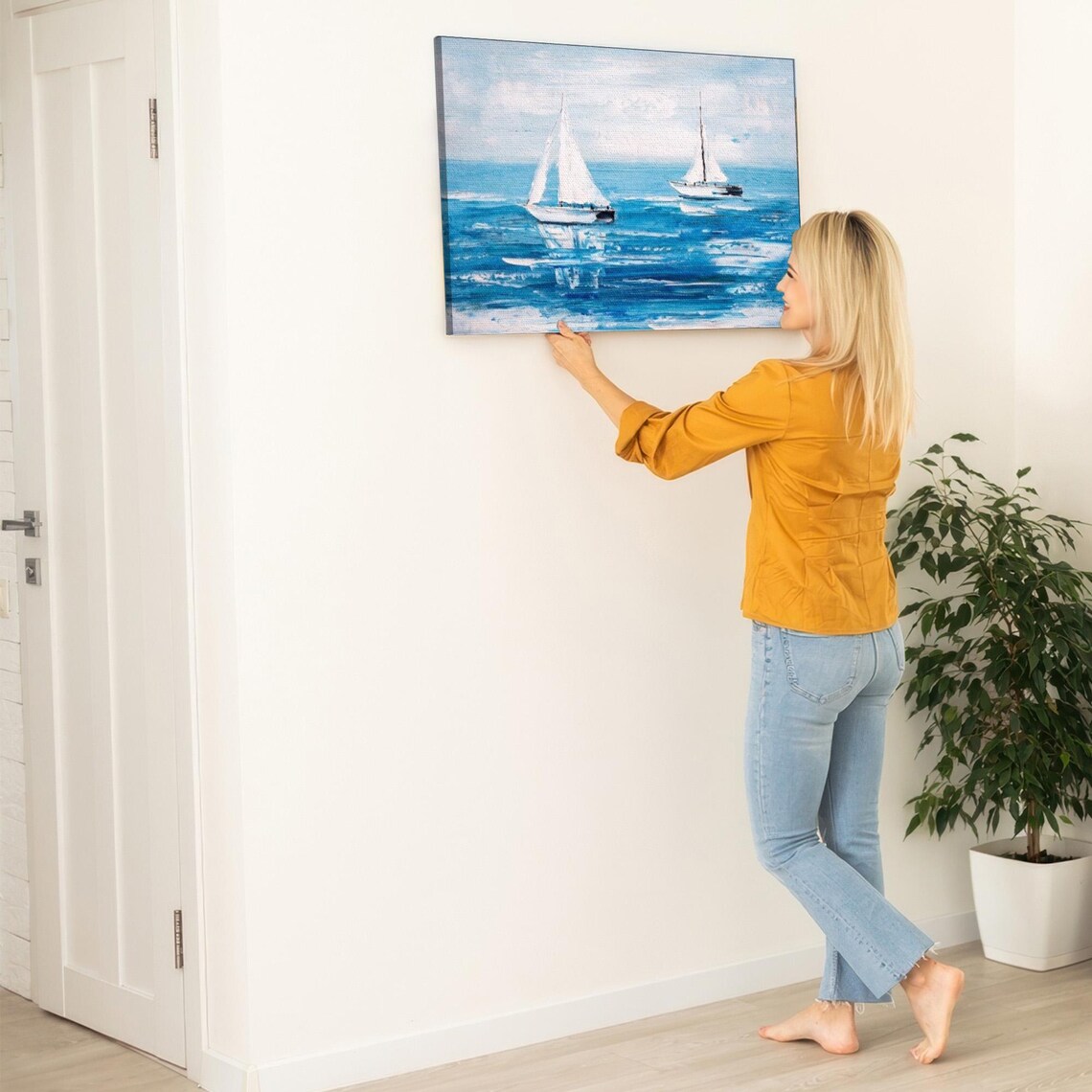 Two White Sailboats On The Blue Sea Impressionist Art Poster - Image 5