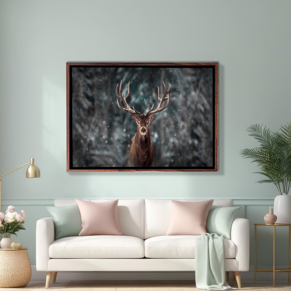 Majestic Red Deer Stag in Snowy Winter Forest Wildlife Poster
