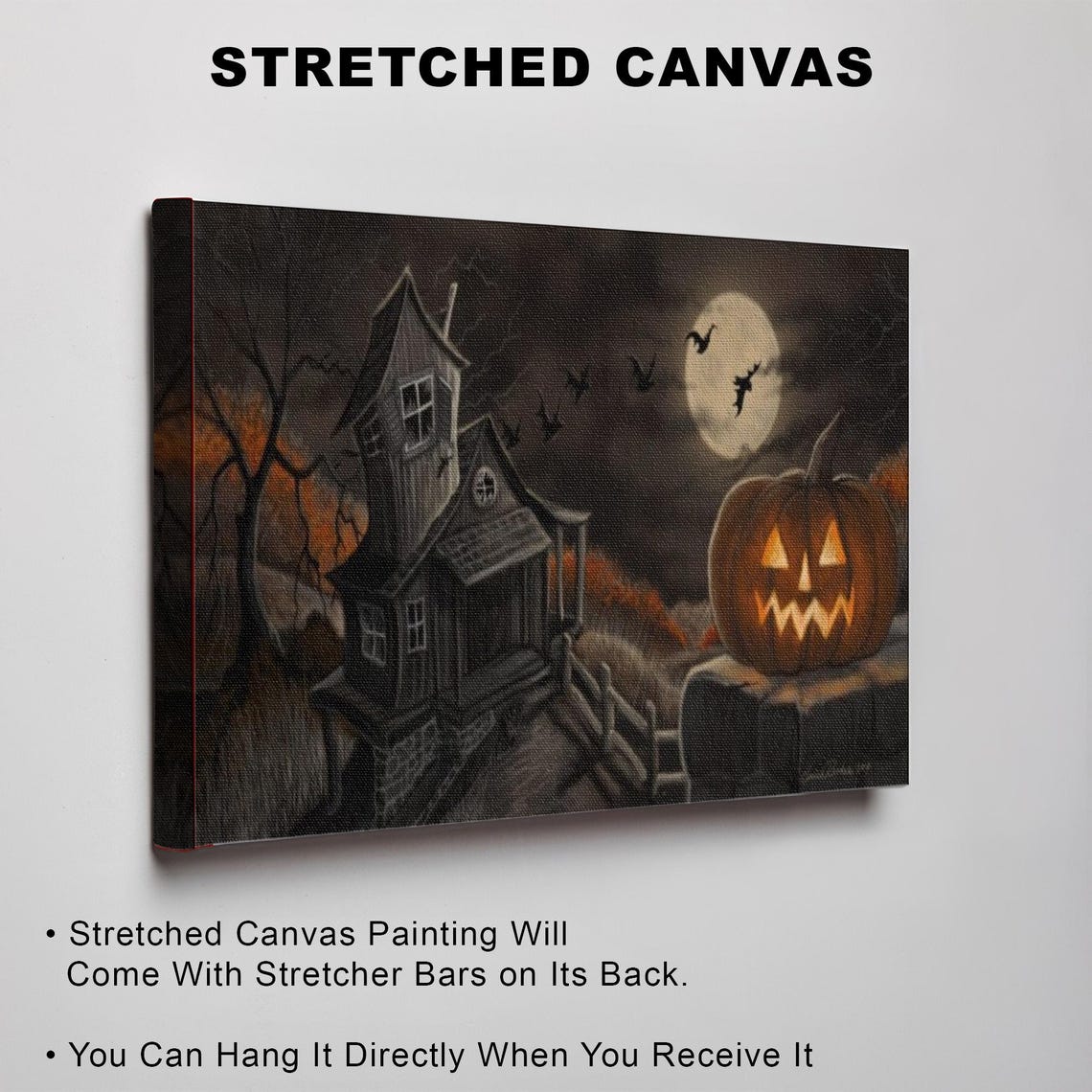 Haunted House and Glowing Jack O Lantern Under Full Moon Poster - Image 3