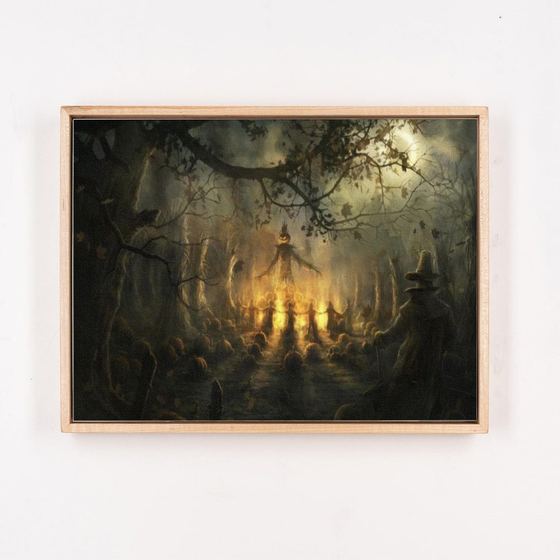 Halloween Pumpkin Patch With Scarecrow at Night Spooky Poster - Image 4