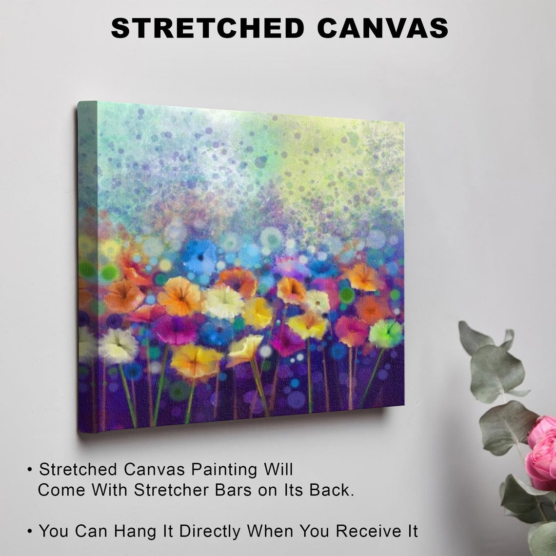 Colorful Abstract Wildflowers on Purple Watercolor Art Poster - Image 3