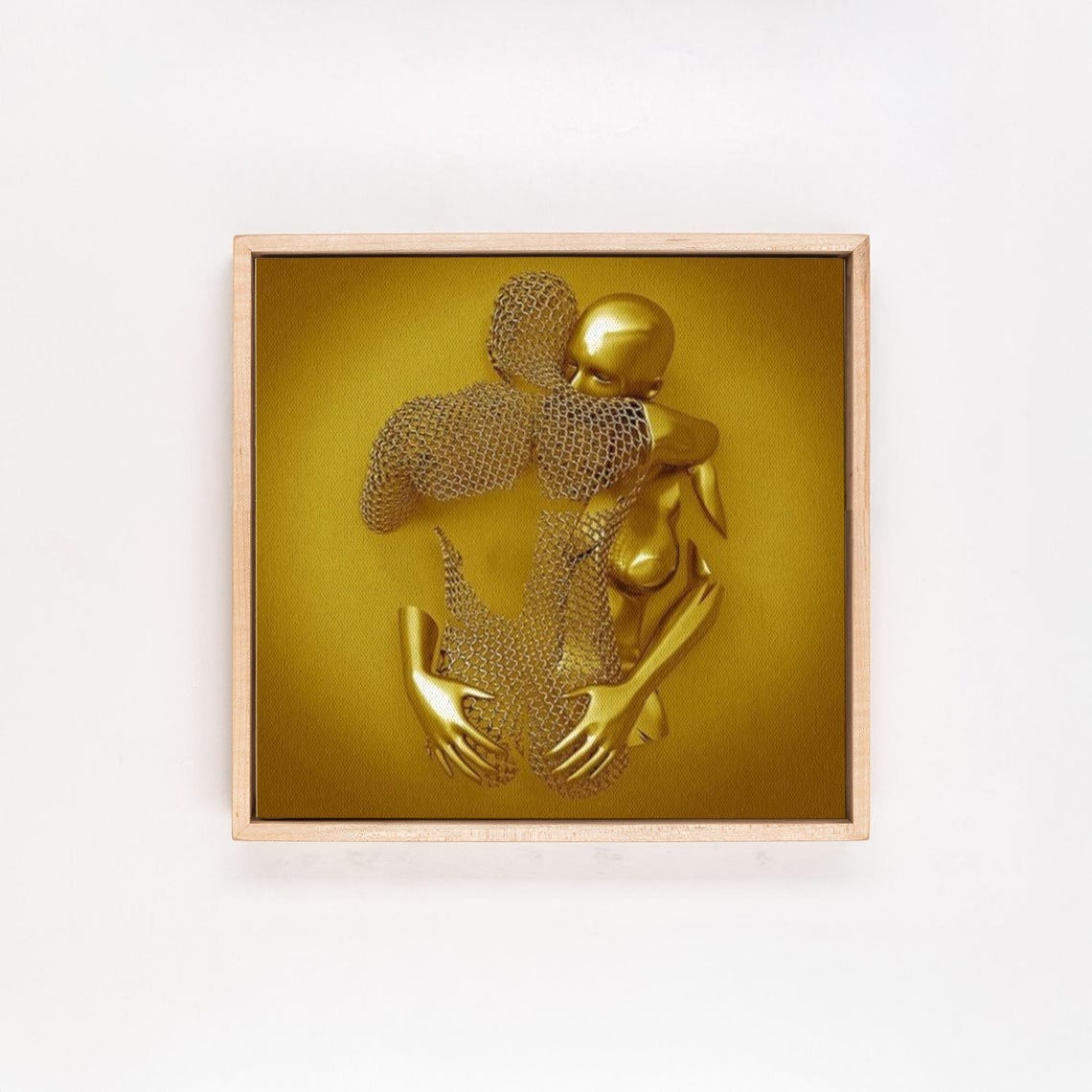 Golden Embracing Couple Sculpture on Gold Metallic Art Poster - Image 4