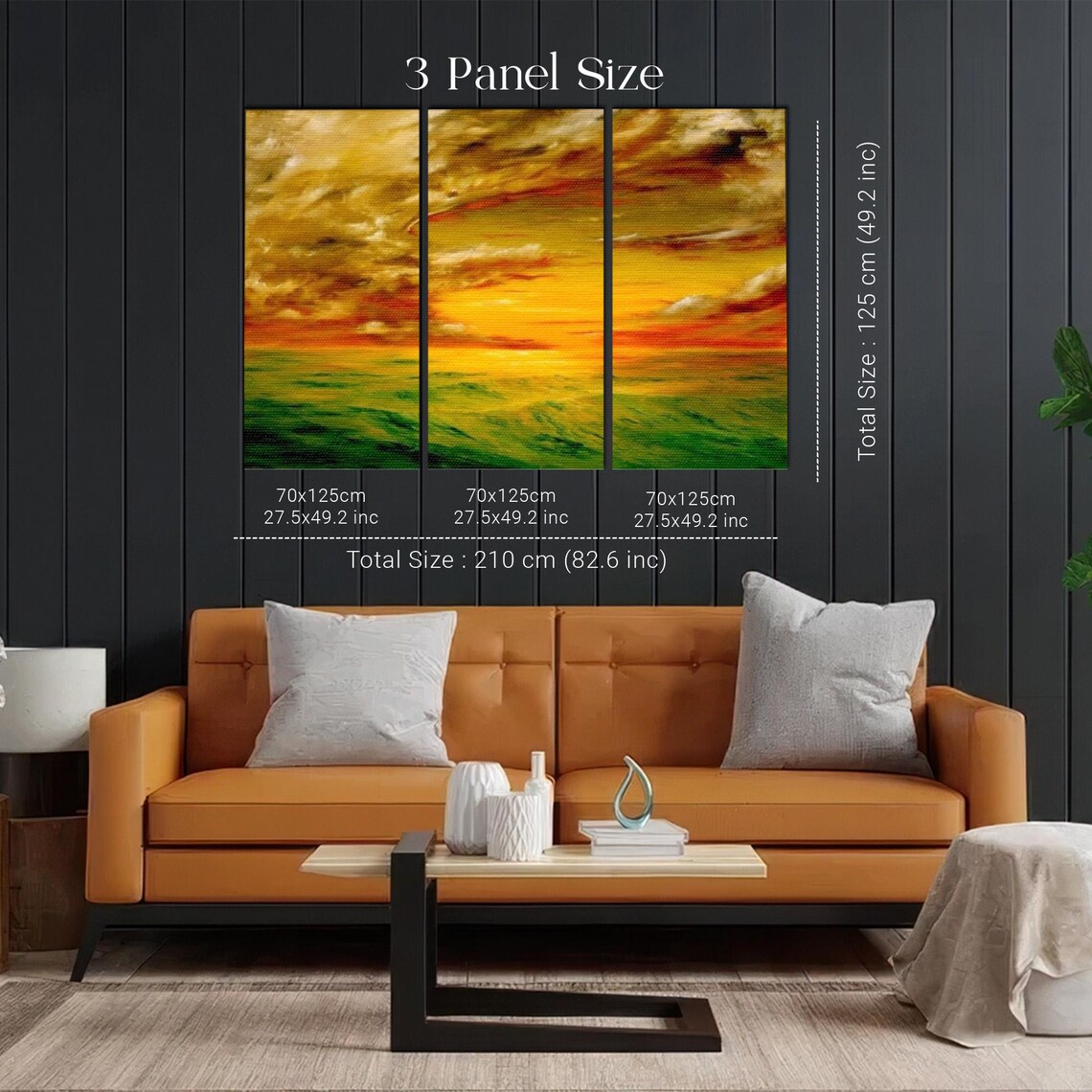 Golden Sunset Sky Abstract Expressionist Oil Painting Wall Art - Image 2
