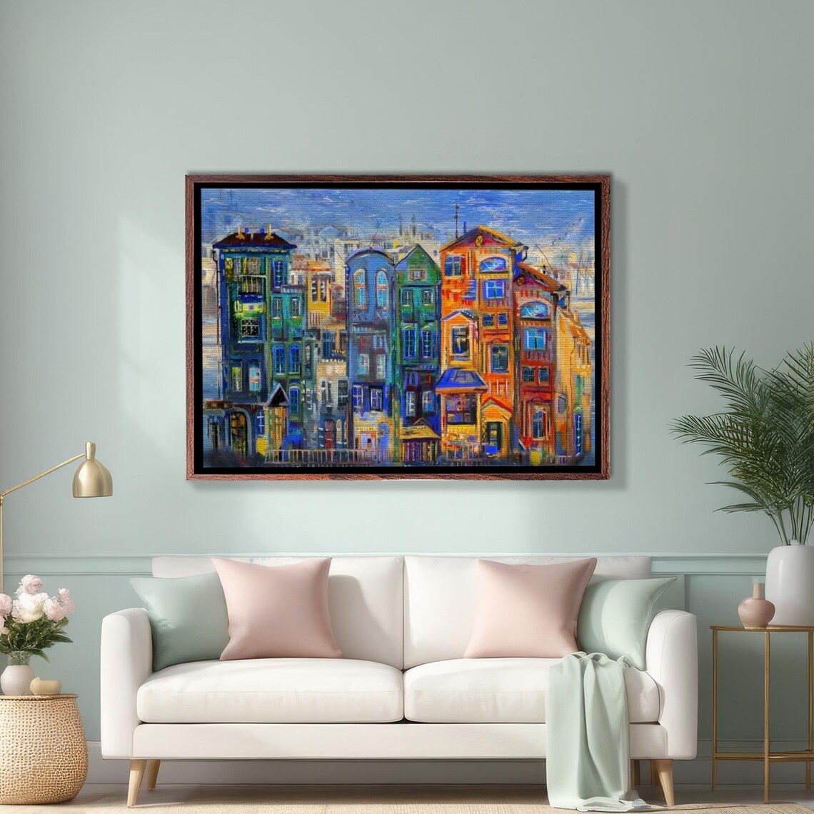Colorful Row of Traditional Dutch Canal Houses Painting Poster