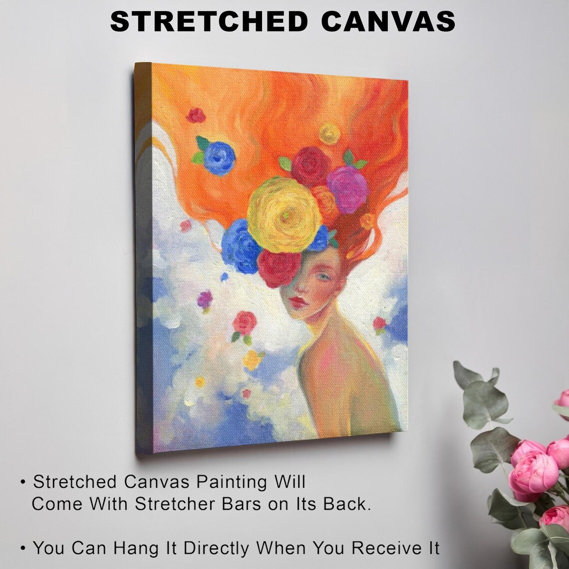 Woman With Fiery Red Hair And Colorful Blooming Flower Crown Poster - Image 3