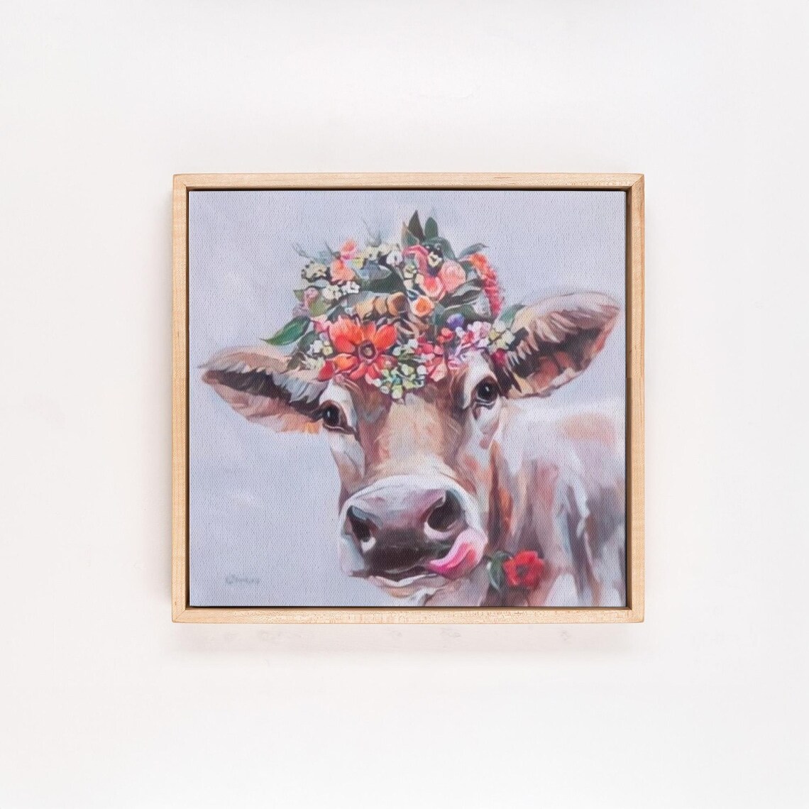 Highland Cow Wearing a Flower Crown Close Up Portrait Poster - Image 4