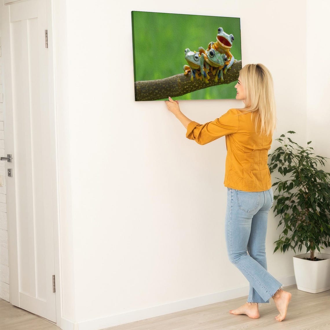 Three Tree Frogs Perched On A Branch Wildlife Photo Art Poster - Image 5