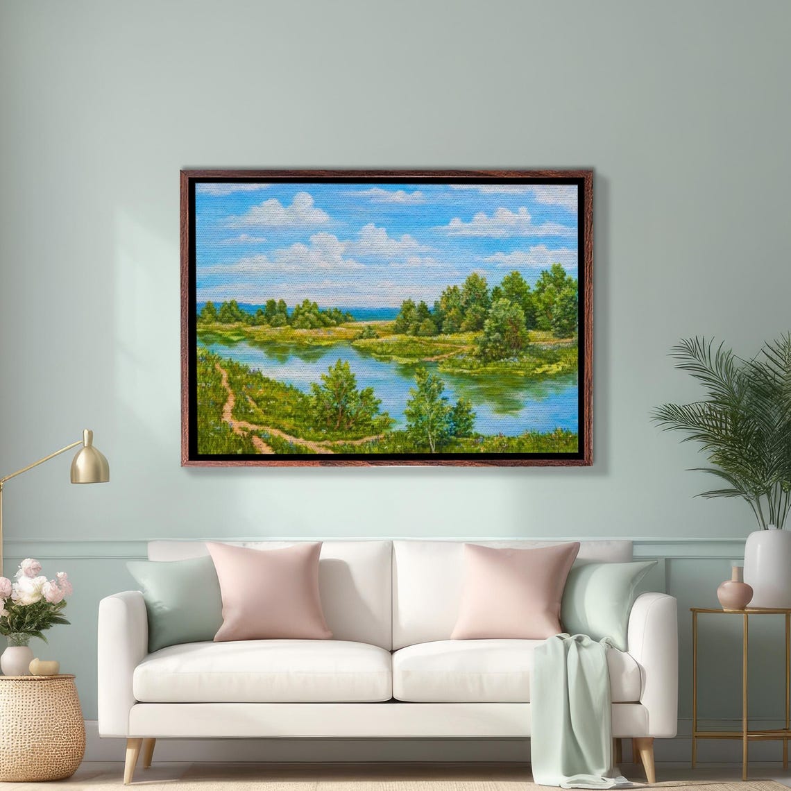 Russian River Oil Painting Style Decorative Wall Art Landscape Wall Table Nature Decor Nature Art