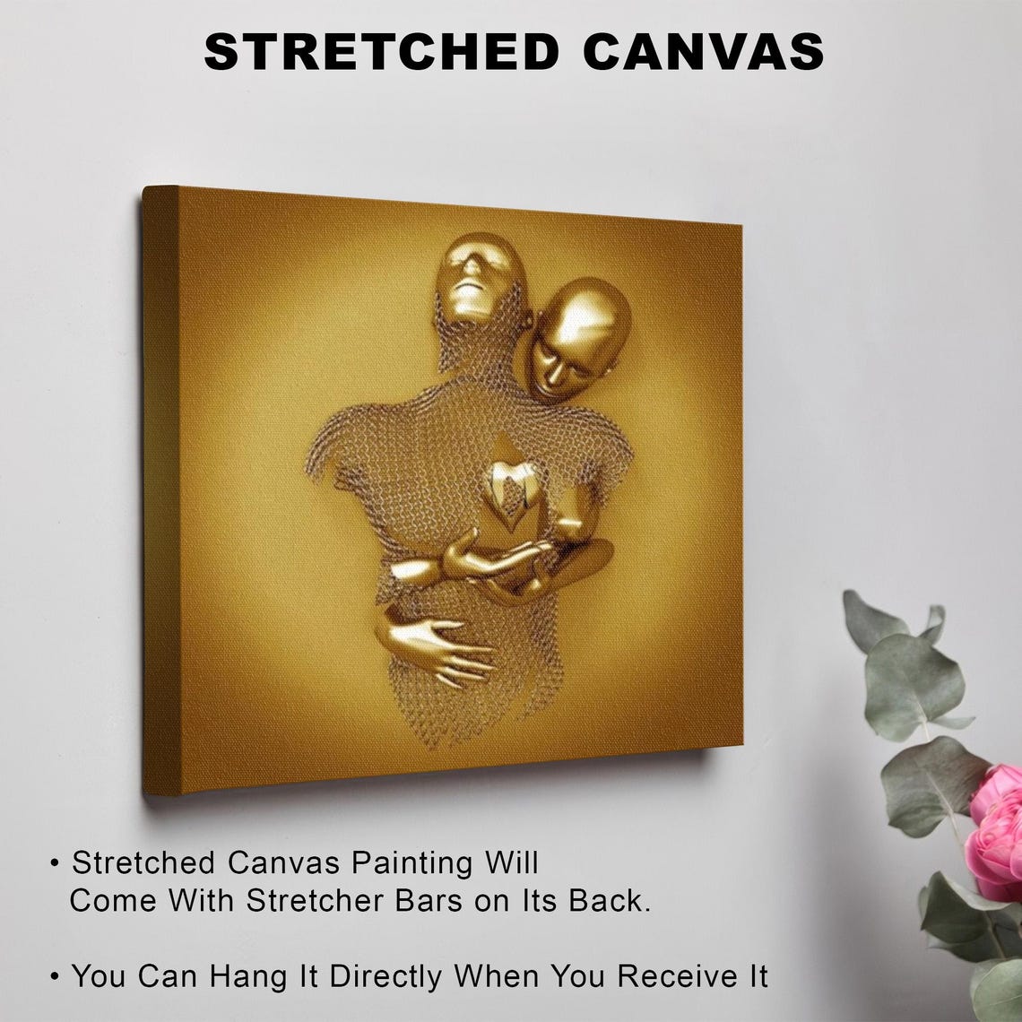 Gold 3D Effect Embracing Couple Romantic Surreal Metallic Art Poster - Image 3