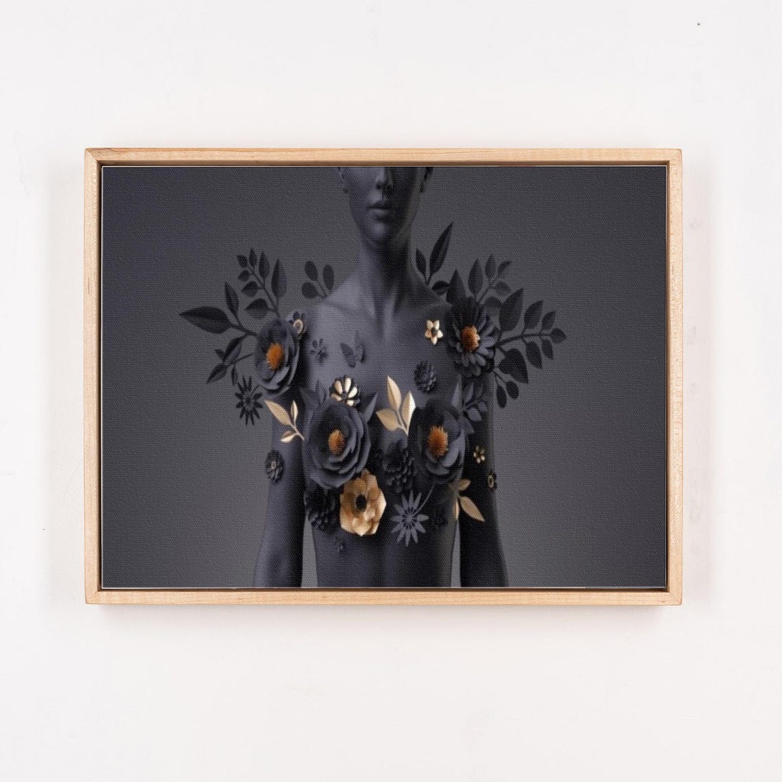 Black Female Bust With Dark Floral Arrangement Moody Wall Art - Image 4
