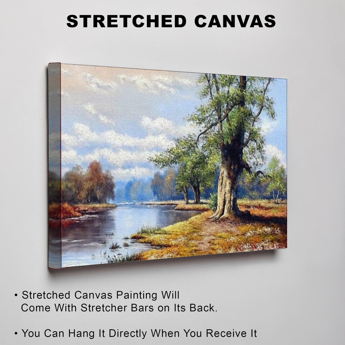 Golden Autumn River Landscape With Large Oak Tree Painting Poster - Image 3