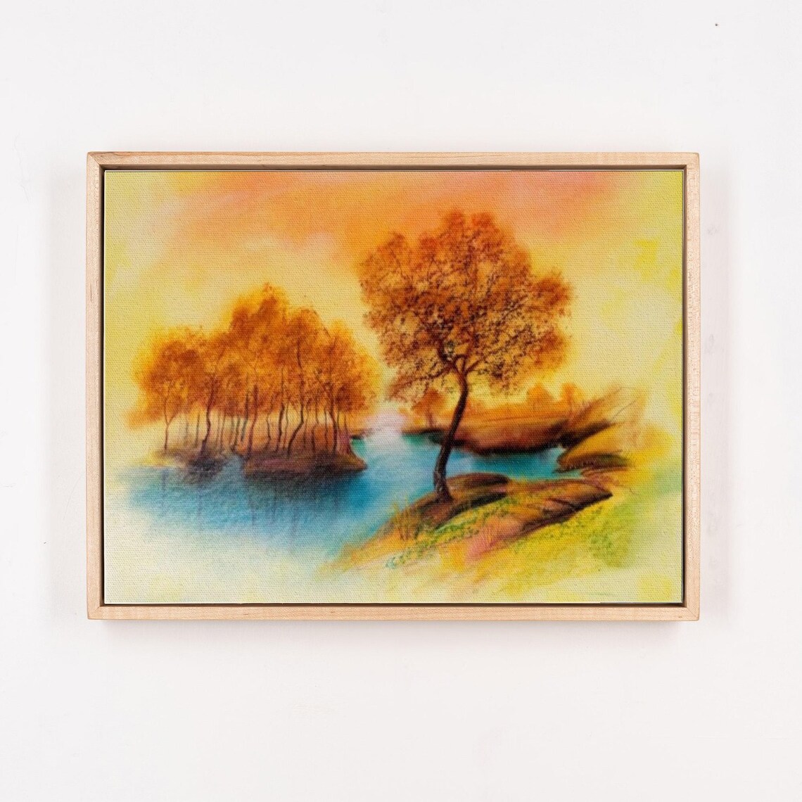 Autumn Trees By A Golden Lake Sunset Landscape Painting Art Poster - Image 4