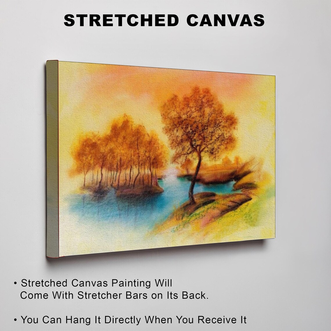 Autumn Trees By A Golden Lake Sunset Landscape Painting Art Poster - Image 3