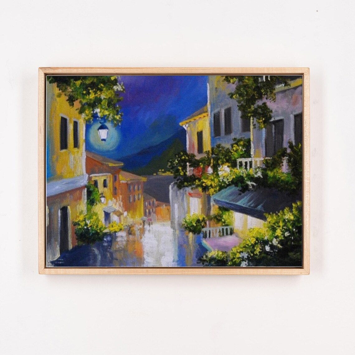Lantern Lit Night Street In Old Seaside Town Painting Poster - Image 4