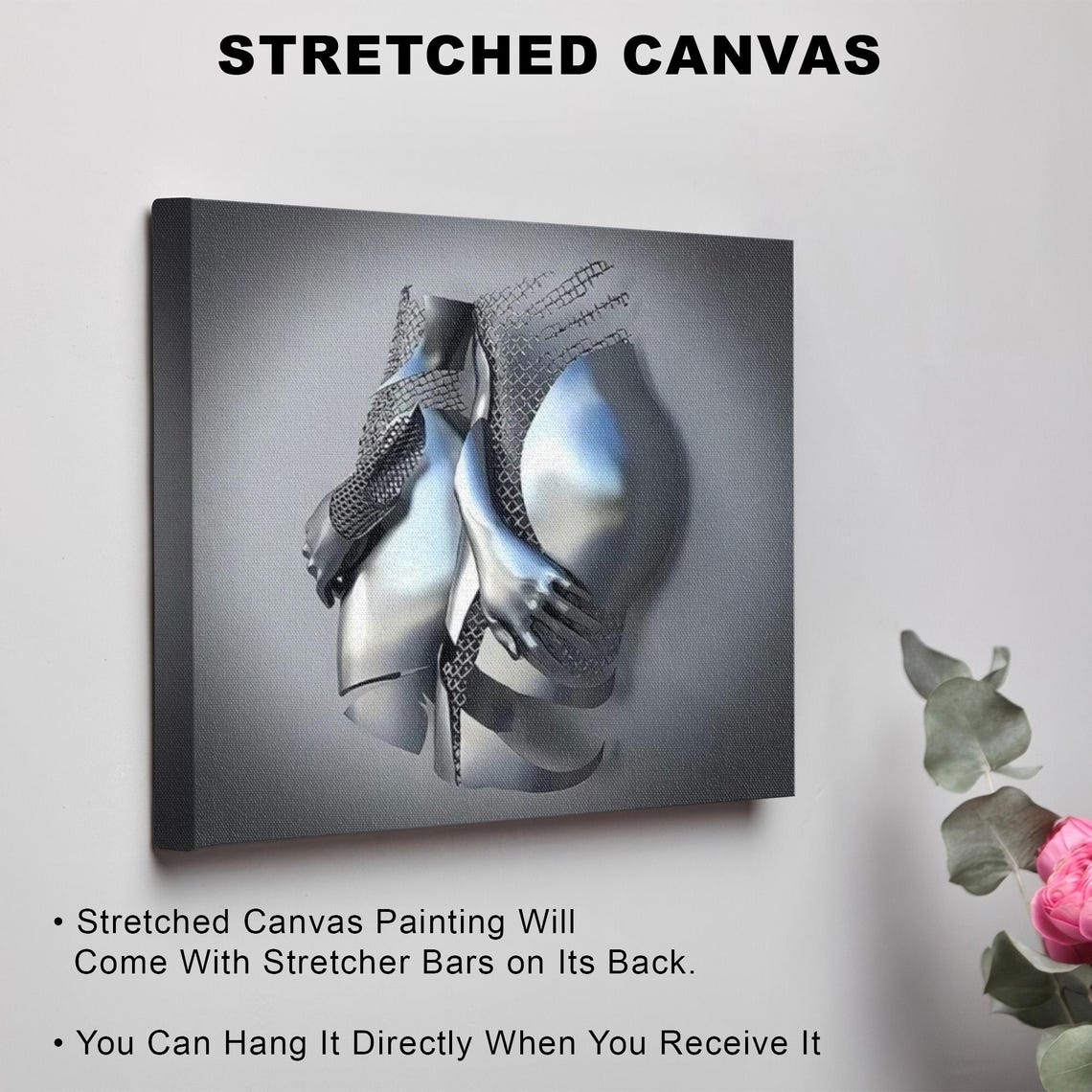 Headless Chrome Torsos Embrace in Metallic Sculpture Wall Art - Image 3