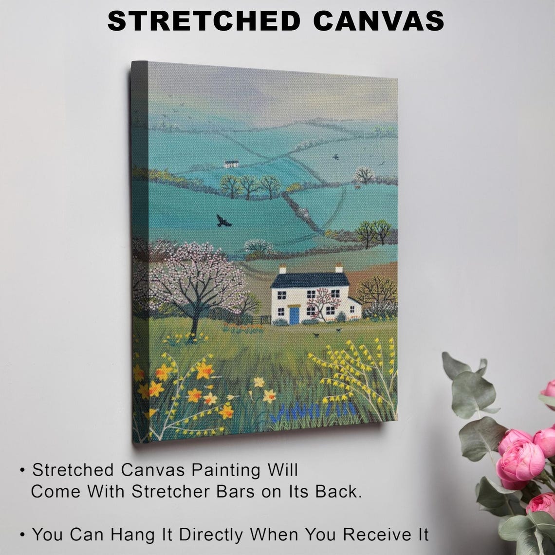 English Cottage Spring Blossoms Rolling Hills Landscape Poster - Image 3