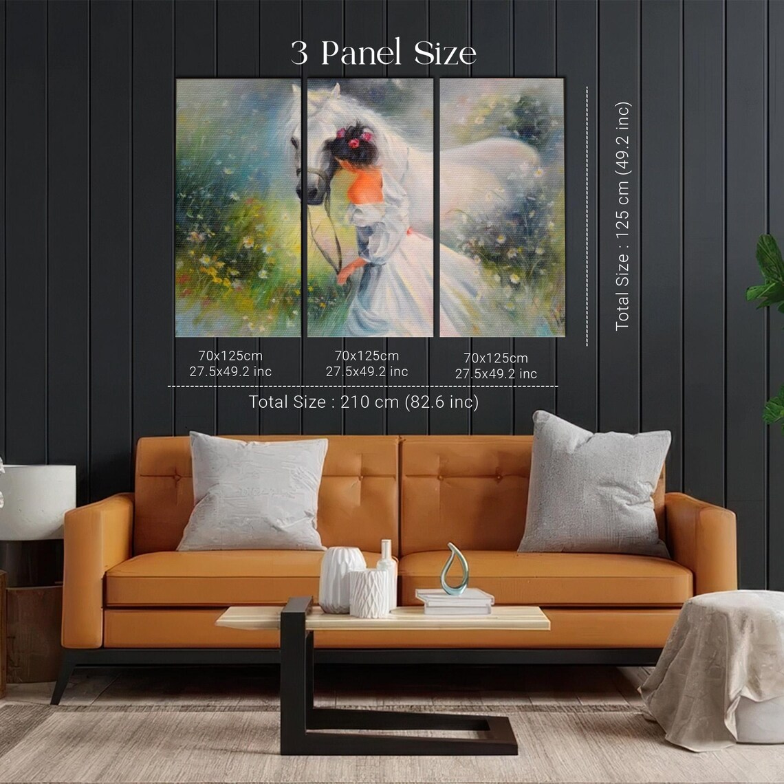 Girl with Flower Crown Embracing a White Horse Meadow Painting Poster - Image 2