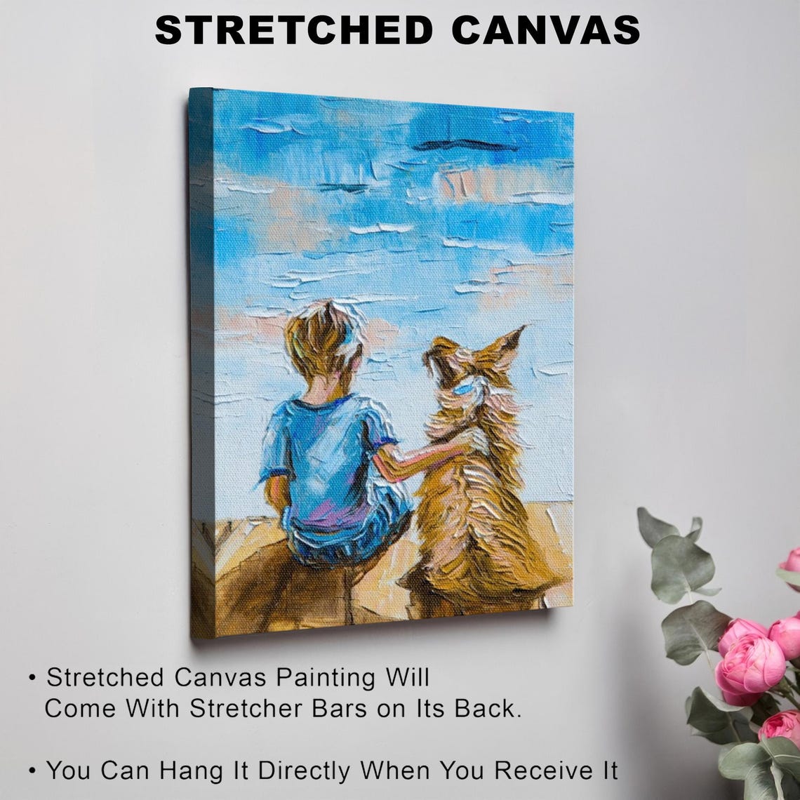 Child And Dog Sitting Together By The Lake Oil Painting Style Poster - Image 3