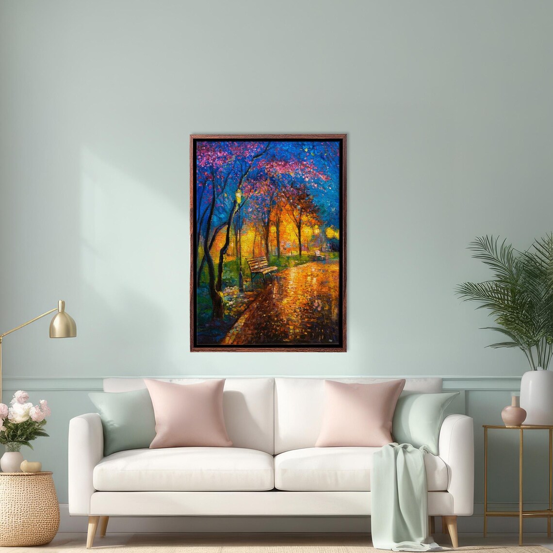 Glowing City Park Path At Night Colorful Impressionist Painting Poster