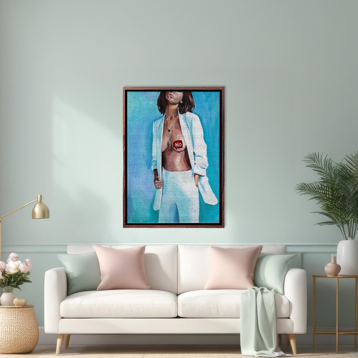 Woman In White Blazer With No Text Oil Painting Style Poster