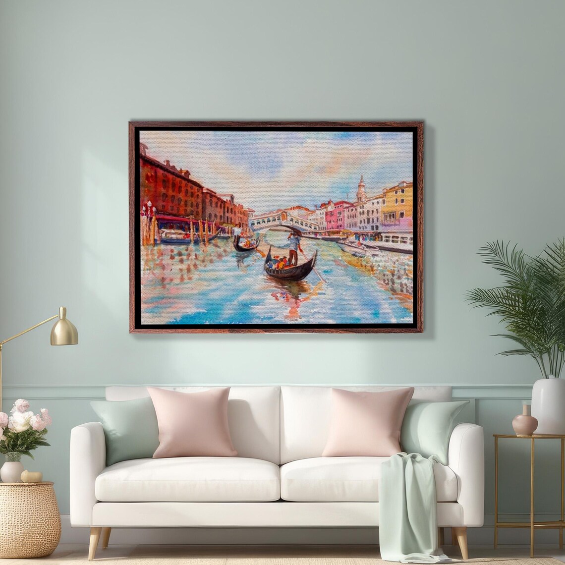 Gondolas On The Venice Canal With Colorful Venetian Buildings Poster