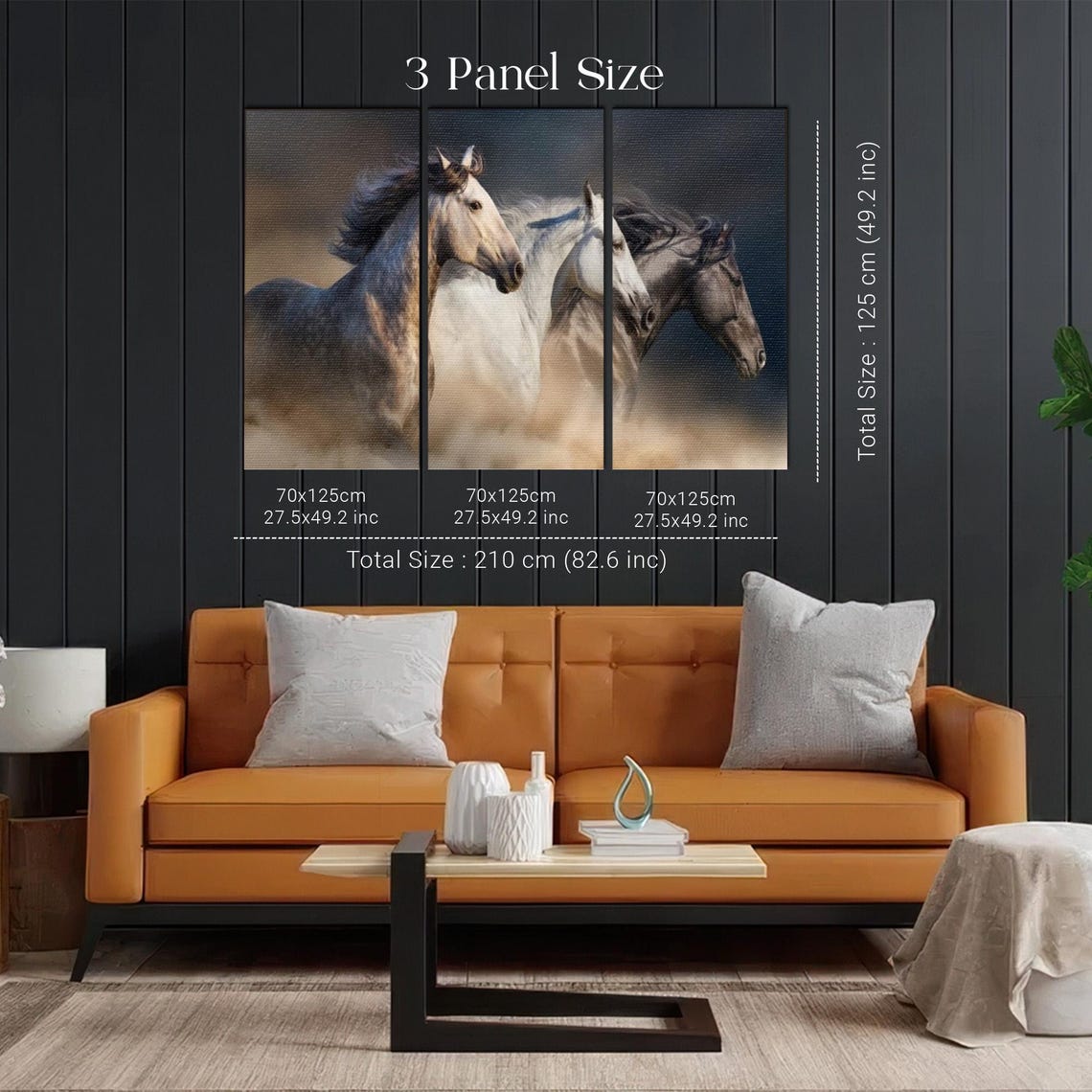 Three Galloping Horses In Dust Wild Herd Painting Canvas Wall Art - Image 2