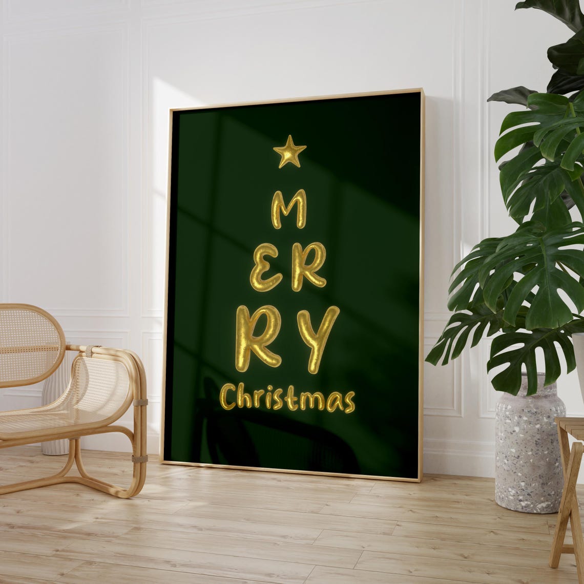 Merry Christmas Gold Balloon Tree Letters Deep Green Holiday Poster - Image 4