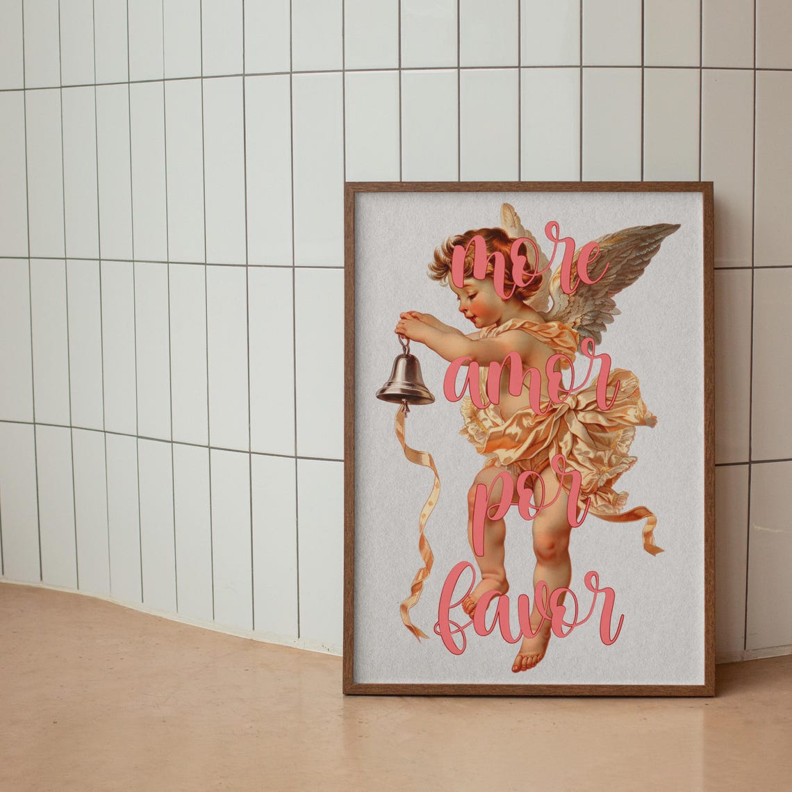 More Amor Por Favor Cupid Cherub Romantic Pink Script Wall Art - Image 2