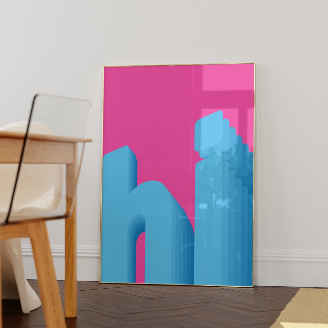 Hot Pink Blue Geometric Bauhaus Abstract City Style Wall Poster - Image 6