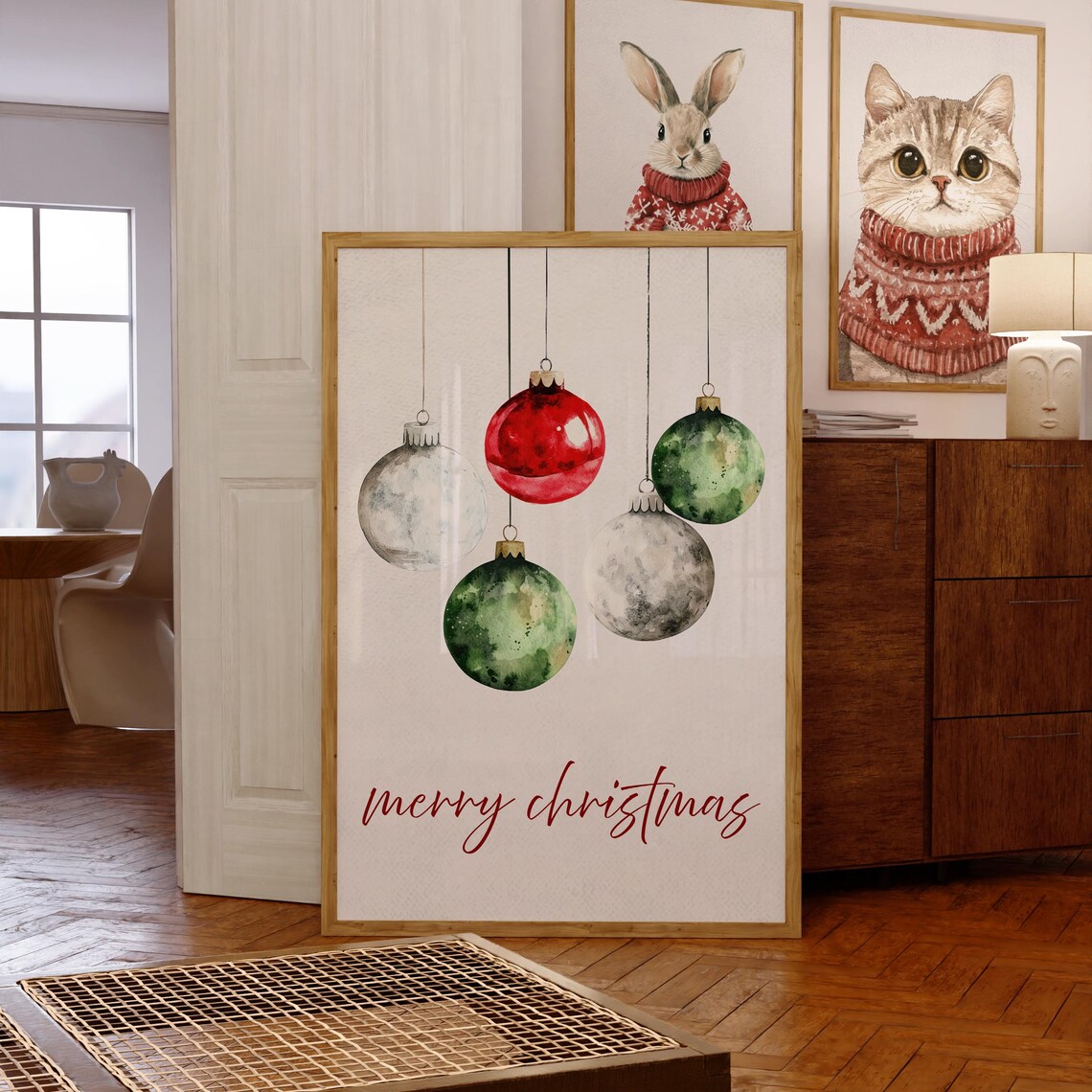 Watercolor Christmas Ornaments Merry Christmas Holiday Wall Art - Image 7