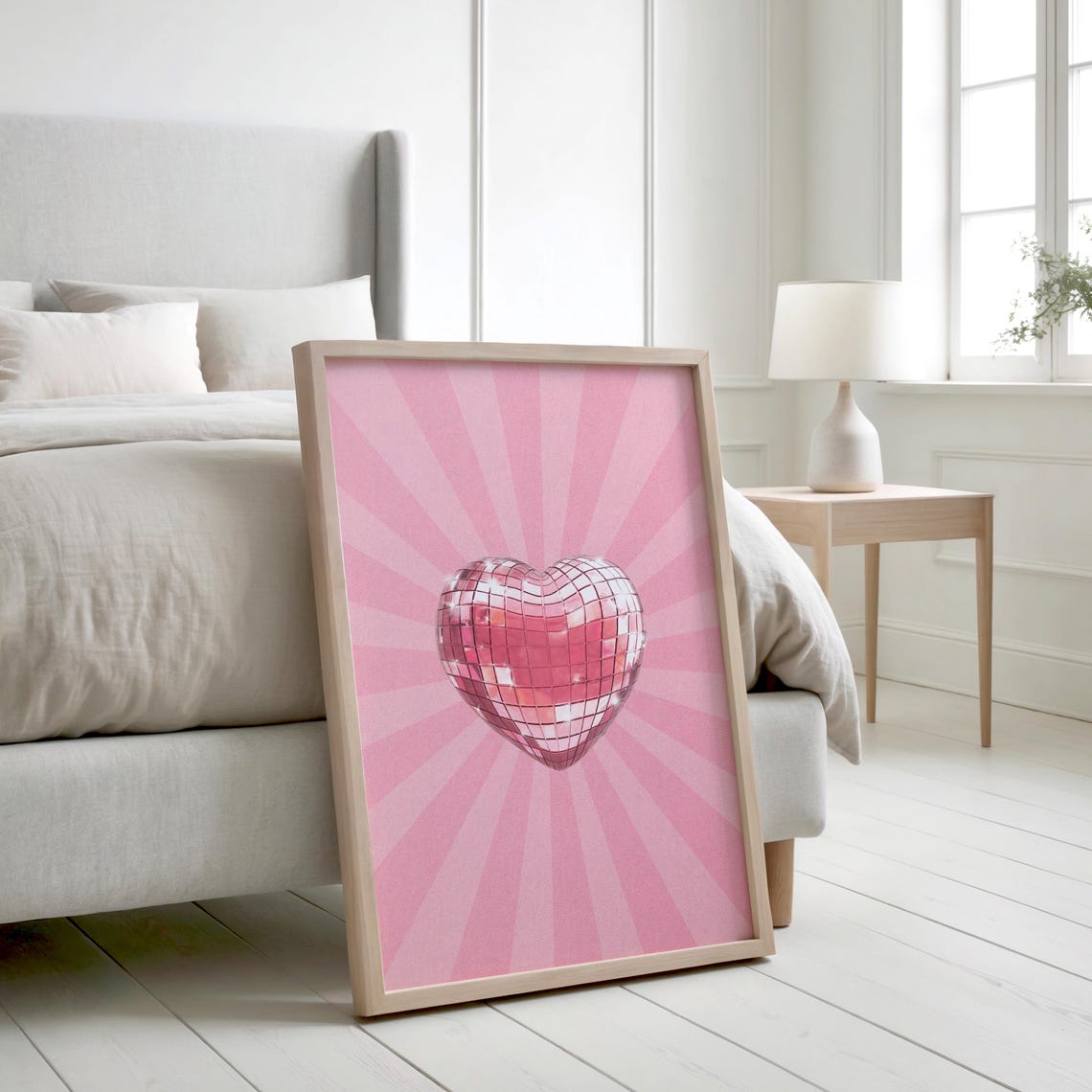Pink Disco Ball Heart Retro Glam Sunburst Valentines Love Poster