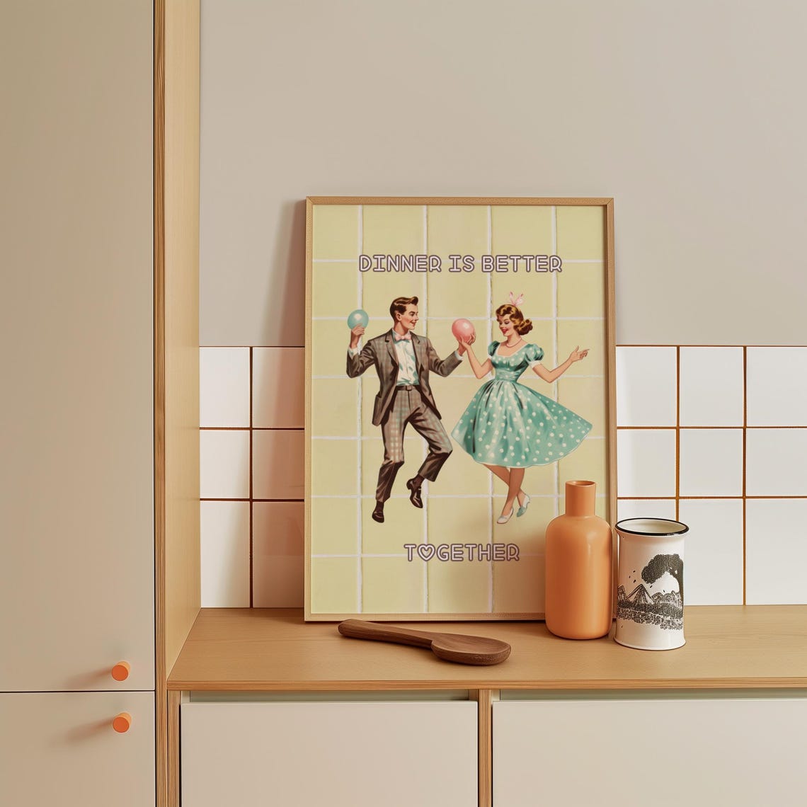 Dinner Is Better Together Retro Dancing Couple Kitchen Poster - Image 4