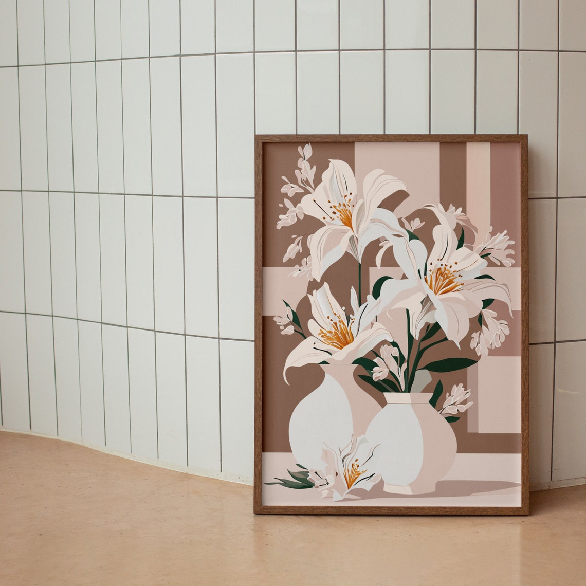 Elegant White Lilies In Vases Neutral Minimalist Floral Poster - Image 2