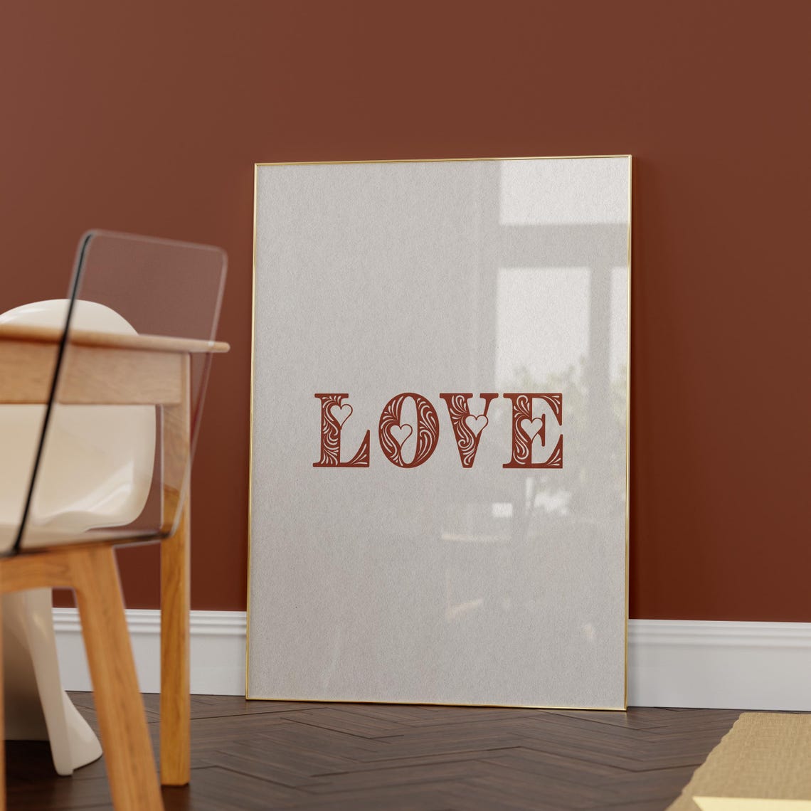 Love Red Ornamental Typography Minimalist Valentines Wall Art - Image 6