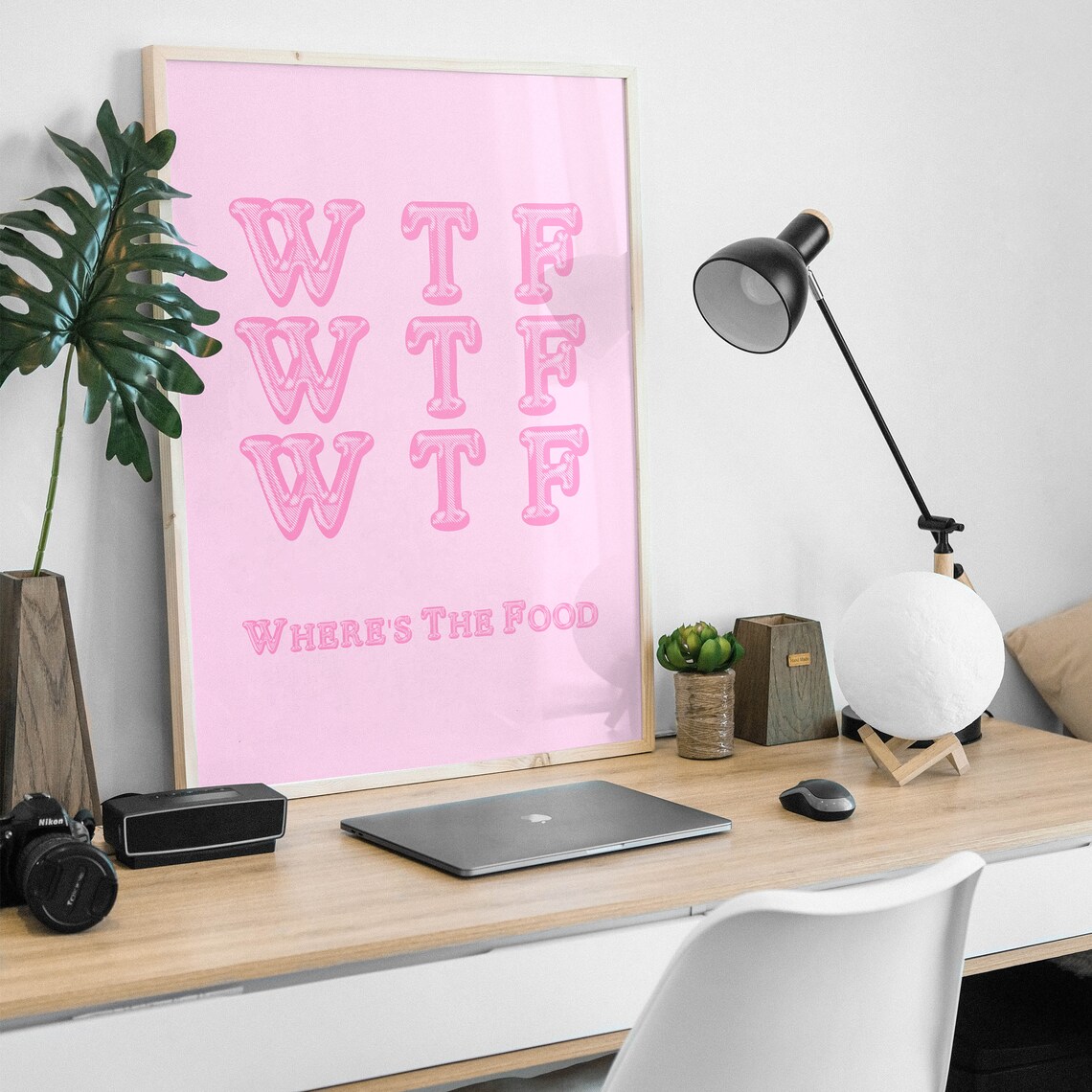 WTF Wheres The Food Funny Pink Kitchen Typography Quote Poster